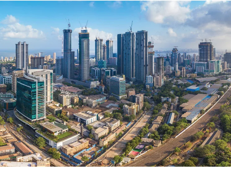 Modern glass commercial skyscrapers in Mumbai corporate zone